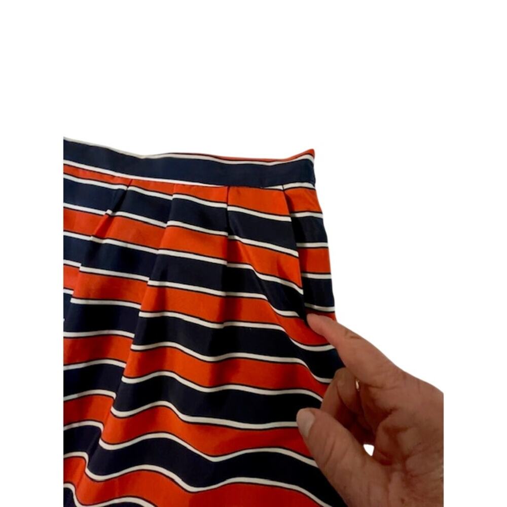 J.Crew Striped Pleated Mini Skirt Navy Orange Preppy Size 14 - Picture 7 of 9